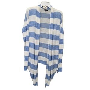 Splendid 100% Linen Cardigan Sweater Small Striped Nautical Semi Sheer Waterfall
